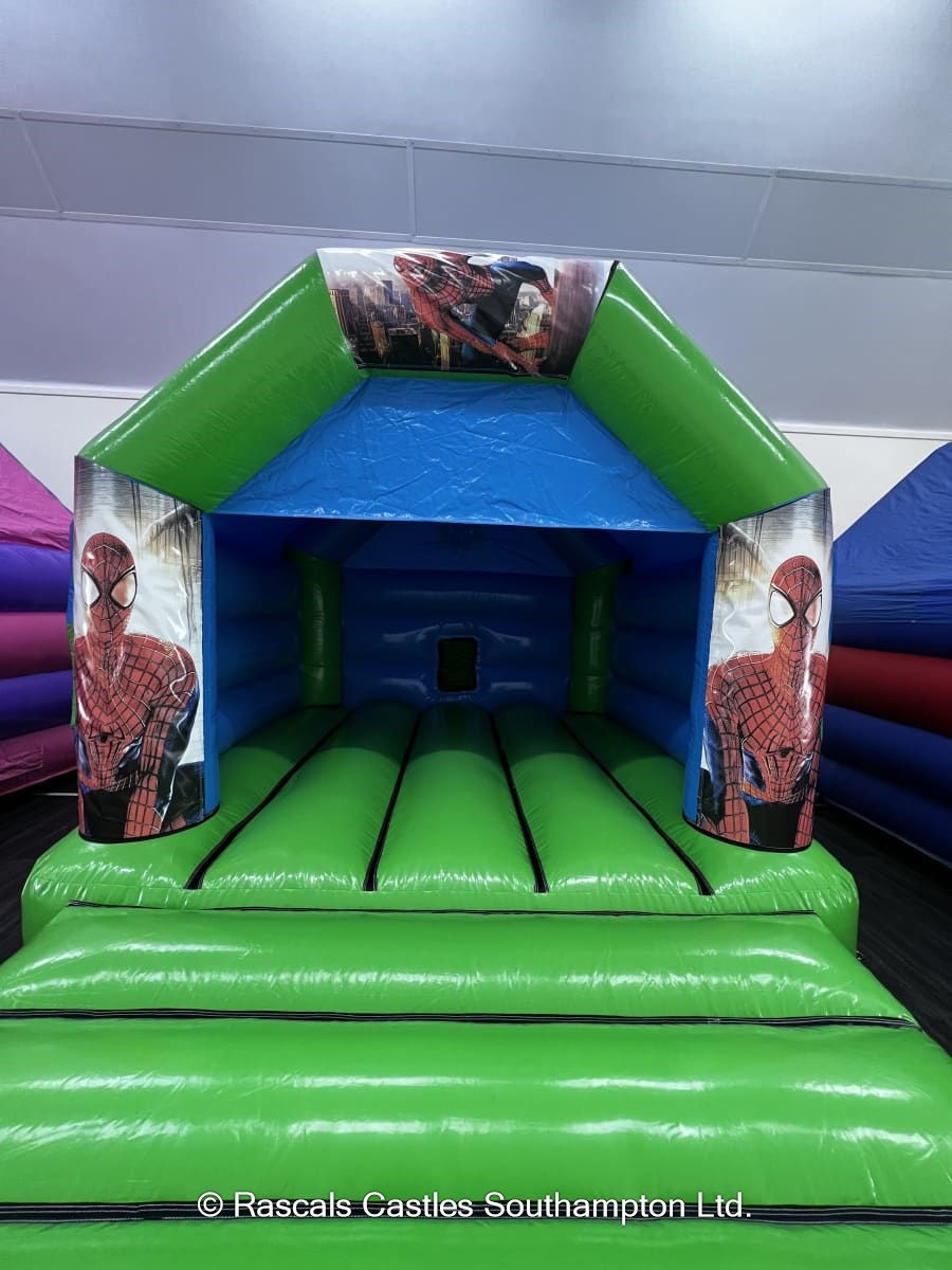 Green & Blue Spider Man Bouncy Castle - Bouncy Castle Hire & Soft Play ...
